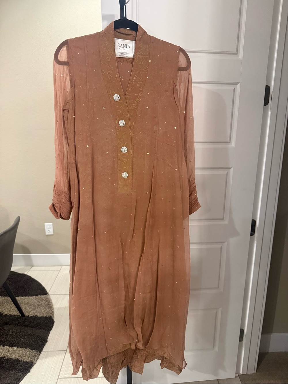 Sania Dusty Rose Long Sleeve Embellished Midi Dress